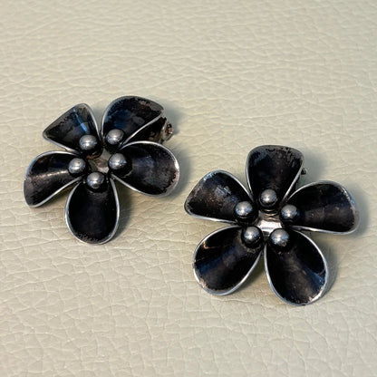 Estate N.E. From Denmark Sterling Silver Flower Clip-On Earrings