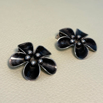 Estate N.E. From Denmark Sterling Silver Flower Clip-On Earrings