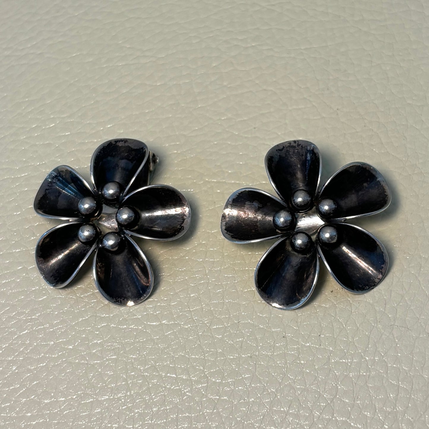 Estate N.E. From Denmark Sterling Silver Flower Clip-On Earrings