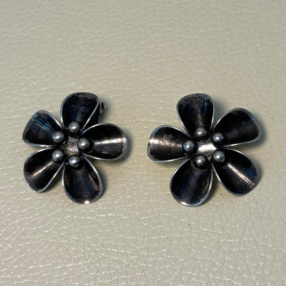 Estate N.E. From Denmark Sterling Silver Flower Clip-On Earrings