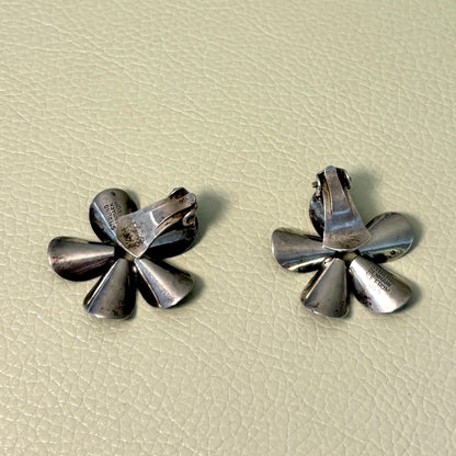 Estate N.E. From Denmark Sterling Silver Flower Clip-On Earrings