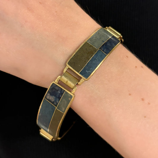 Estate Perli Brass with Matte Blue & Green Enamel Bracelet