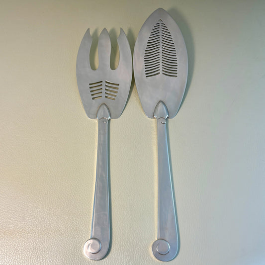 Estate Porter Blanchard Sterling Silver "Modern Scroll" Fish Server and Fork Set