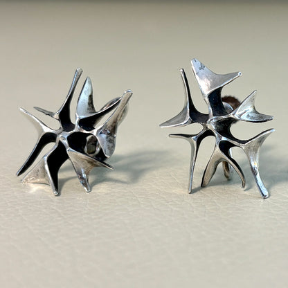 Estate Ronald Hayes Pearson Sterling Silver Abstract Screw-Back Earrings