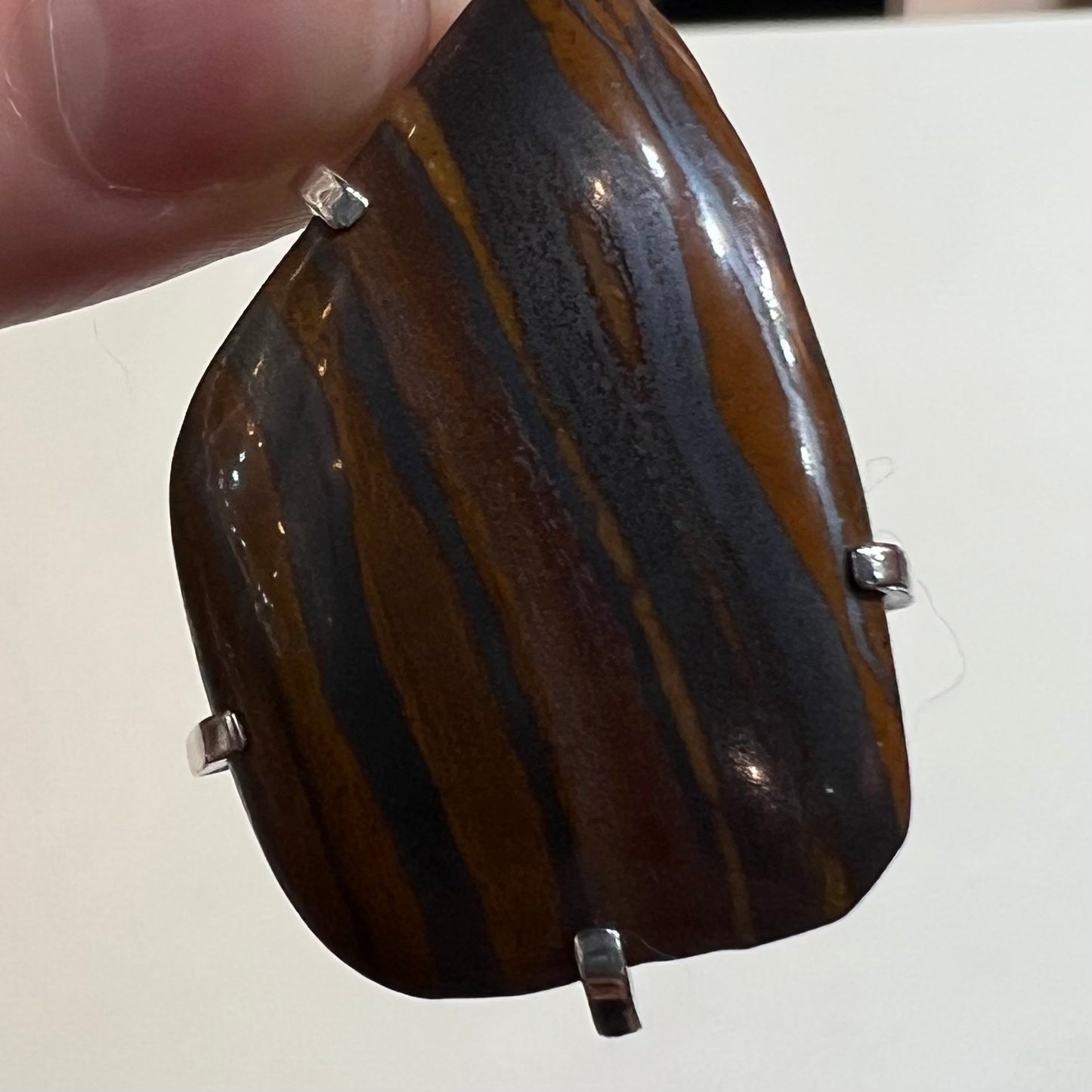 Estate Ronald Hayes Pearson Sterling Silver Hinged Neck Ring with Amorphic Shaped Natural Stone Pendant