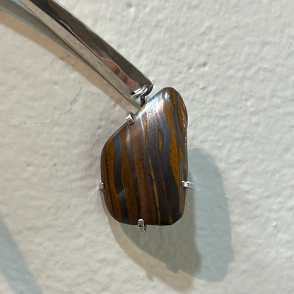 Estate Ronald Hayes Pearson Sterling Silver Hinged Neck Ring with Amorphic Shaped Natural Stone Pendant