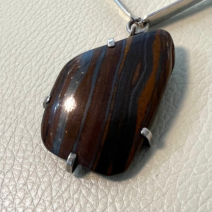 Estate Ronald Hayes Pearson Sterling Silver Hinged Neck Ring with Amorphic Shaped Natural Stone Pendant