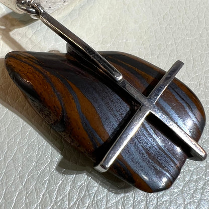 Estate Ronald Hayes Pearson Sterling Silver Hinged Neck Ring with Amorphic Shaped Natural Stone Pendant