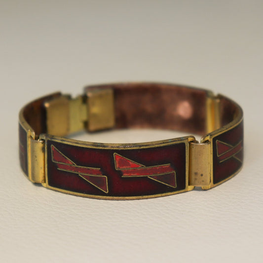 Estate Scholtz & Lammel Brass with Matte Red Enamel Bracelet
