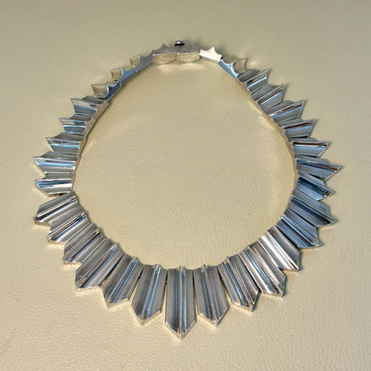 Estate Taxco Sterling Silver "Zig Zag" Heavy Necklace in the Style of Antonio Pineda