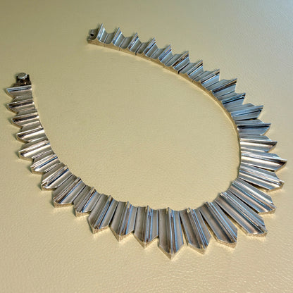 Estate Taxco Sterling Silver "Zig Zag" Heavy Necklace in the Style of Antonio Pineda