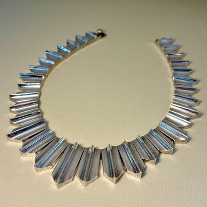 Estate Taxco Sterling Silver "Zig Zag" Heavy Necklace in the Style of Antonio Pineda