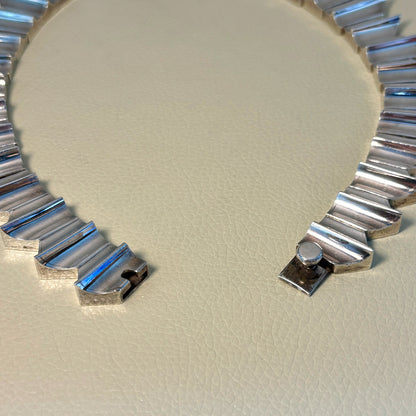 Estate Taxco Sterling Silver "Zig Zag" Heavy Necklace in the Style of Antonio Pineda