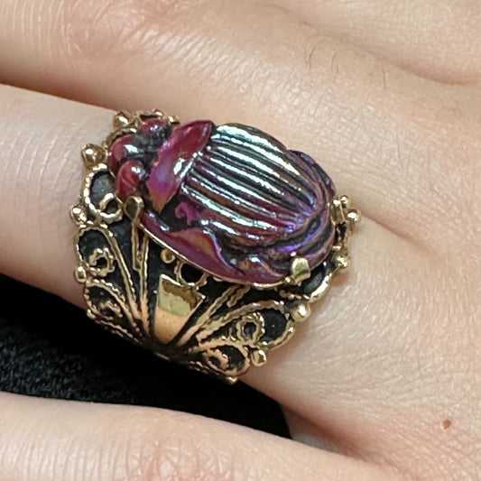 Estate Tiffany & Co. Favrile Scarab on Handmade 14K Gold Ring