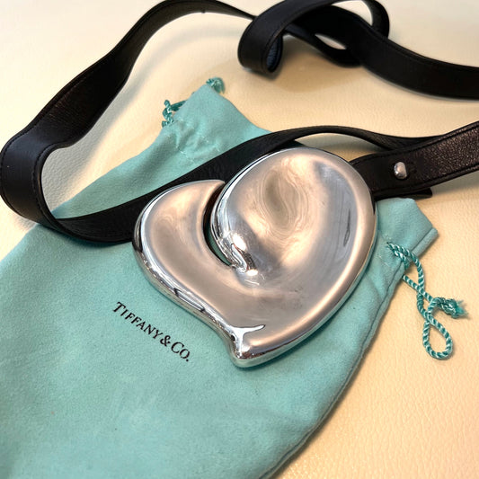 Estate Tiffany & Co. Sterling Silver Heart Buckle with Leather Belt by Elsa Peretti