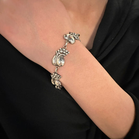 Estate Viking Craft Cast Sterling Silver Leaf and Grape Bracelet Circa 1940's