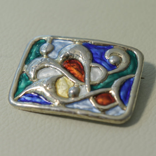 Estate Øystein Balle Sterling Silver & Enamel Brooch