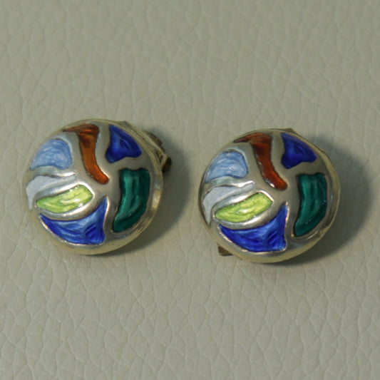 Estate Øystein Balle Sterling Silver & Enamel Earrings