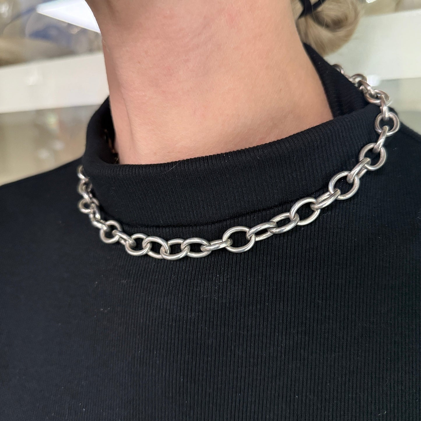 Estate Sterling Silver Round Link Toggle Chain Necklace