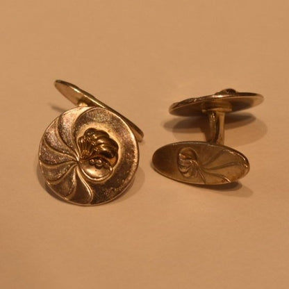 Estate Georg Jensen Sterling Silver and Gold "Nautilus" Cufflinks No. 53