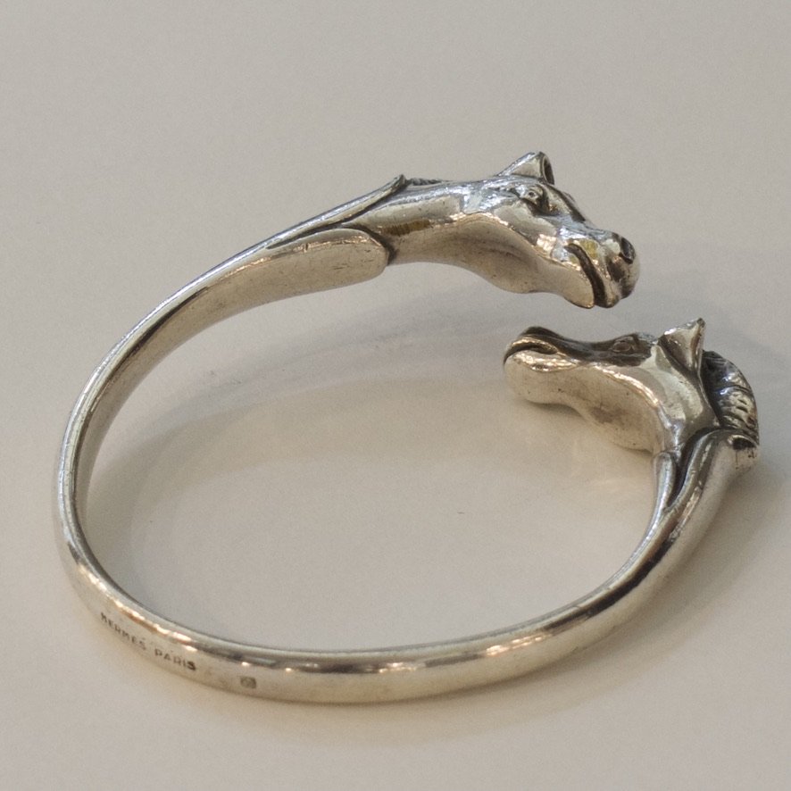 Estate Hermès Sterling Silver Double-Headed Horse Bangle