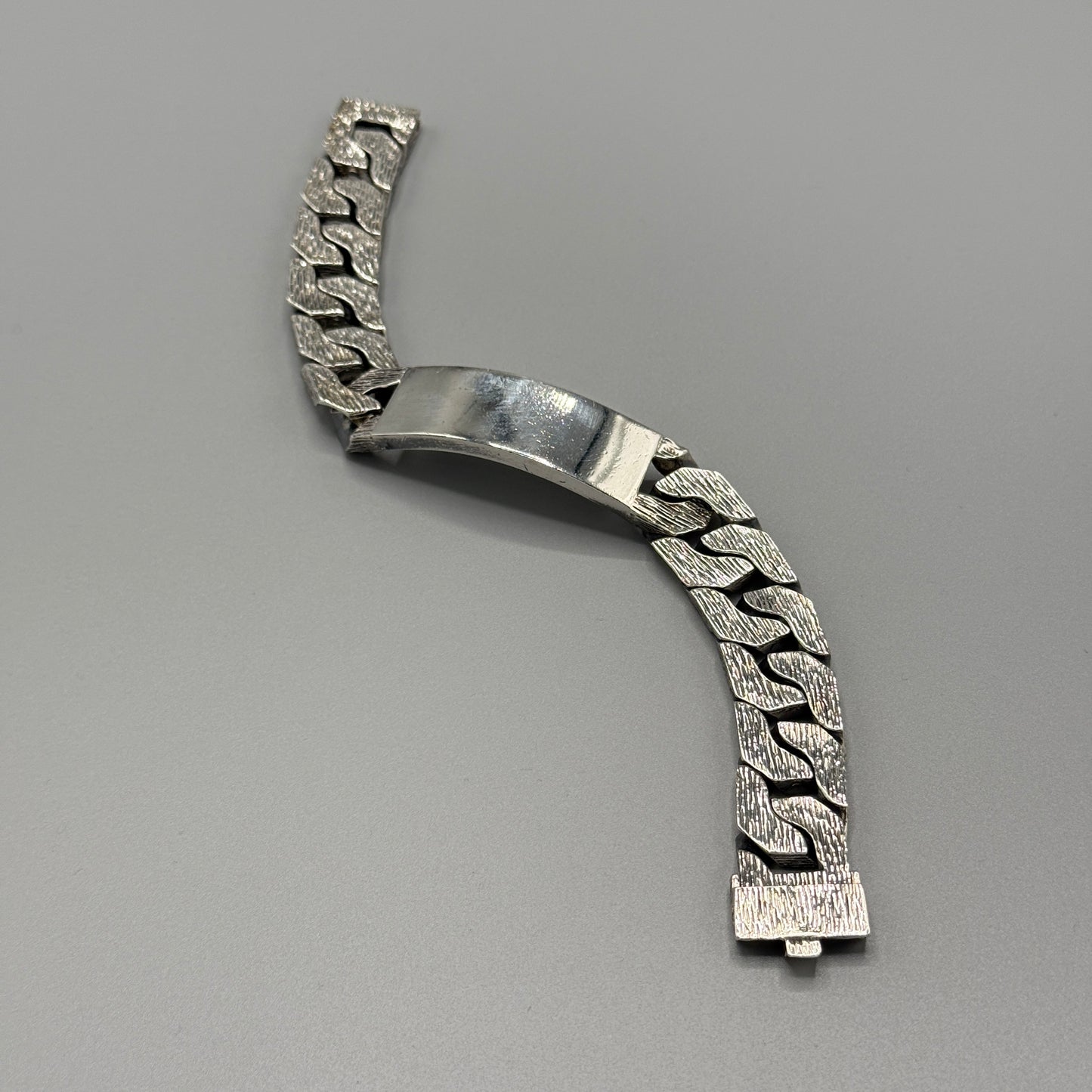 Estate Sterling Silver Brushed Curb Chain Identity Bracelet