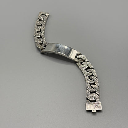 Estate Sterling Silver Brushed Curb Chain Identity Bracelet