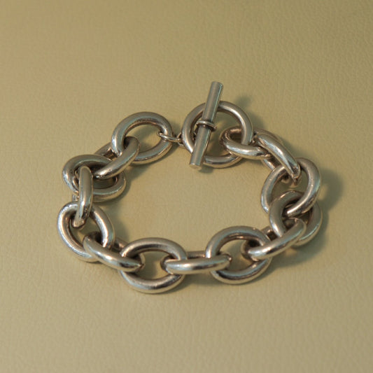 French Sterling Silver Modernist Link Bracelet with 15 Links