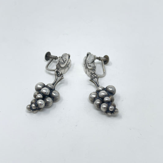 Estate Georg Jensen & Wendel Sterling Silver Grape Dangle Screw-back Earrings by Harald Nielsen No 40