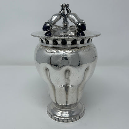 Estate Georg Jensen Sterling Silver Jar with Four Blossoms of Amethyst