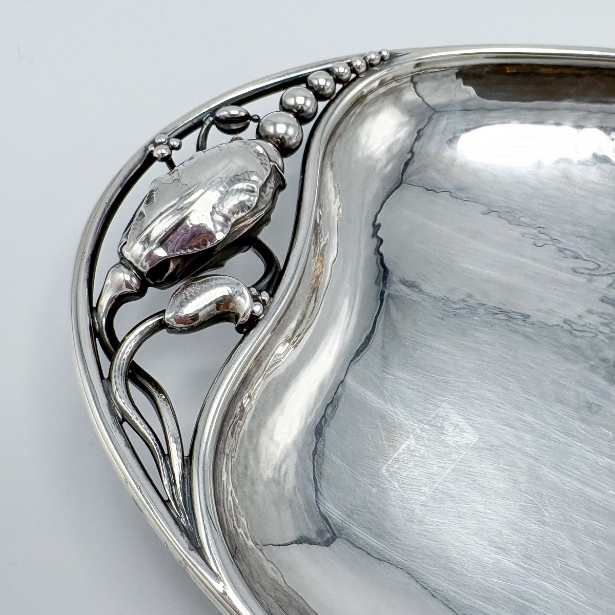 Estate Sterling Silver Georg Jensen Blossom Oval Bread Dish No. 2D