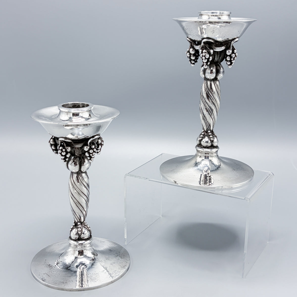Estate Georg Jensen Sterling Silver Grape Candlesticks No. 263A