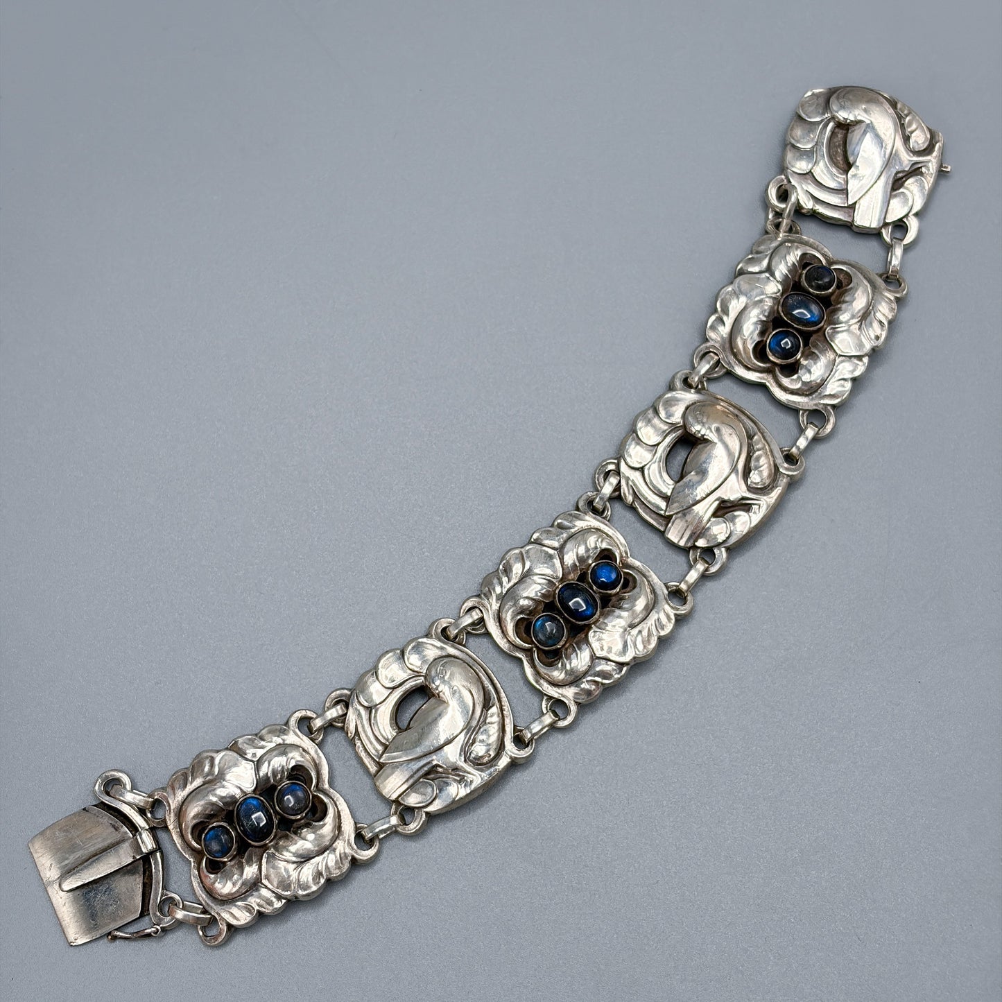 Estate Georg Jensen Sterling Silver Large Dove Bracelet with Labradorites by Kristian Møhl-Hansen No. 32