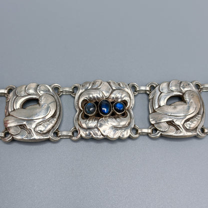 Estate Georg Jensen Sterling Silver Large Dove Bracelet with Labradorites by Kristian Møhl-Hansen No. 32