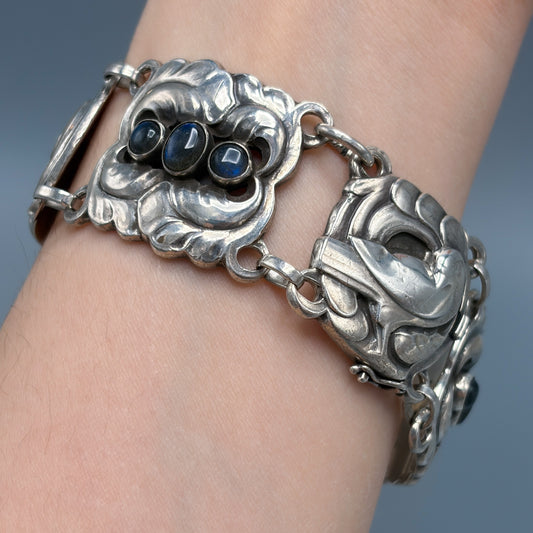 Estate Georg Jensen Sterling Silver Large Dove Bracelet with Labradorites by Kristian Møhl-Hansen No. 32