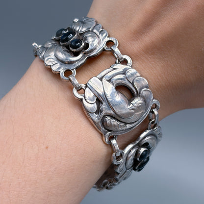 Estate Georg Jensen Sterling Silver Large Dove Bracelet with Labradorites by Kristian Møhl-Hansen No. 32
