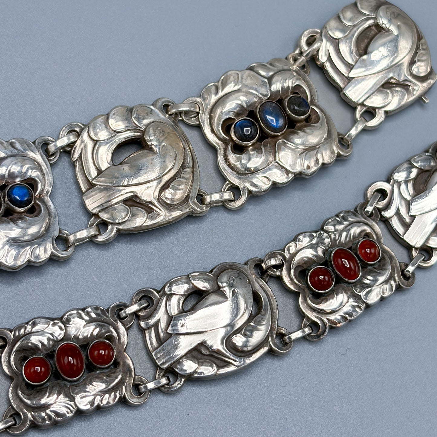 Estate Georg Jensen Sterling Silver Large Dove Bracelet with Labradorites by Kristian Møhl-Hansen No. 32