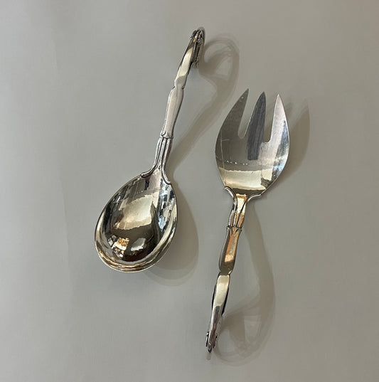 Georg Jensen Sterling Silver  Pair of Large Leaf and Berry  Serving Set No 141