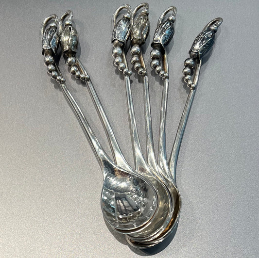 Georg Jensen Sterling Silver Blossom Coffee Spoons Design No. 84 (6)