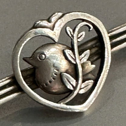 Estate Georg Jensen Sterling Silver Bird and Heart Bar Pin Design No. 282