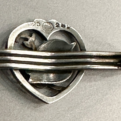 Estate Georg Jensen Sterling Silver Bird and Heart Bar Pin Design No. 282