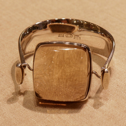 Georg Jensen  Sterling Silver Cuff with Rutilated Quartz Center by Vivianna Torun No. 203B