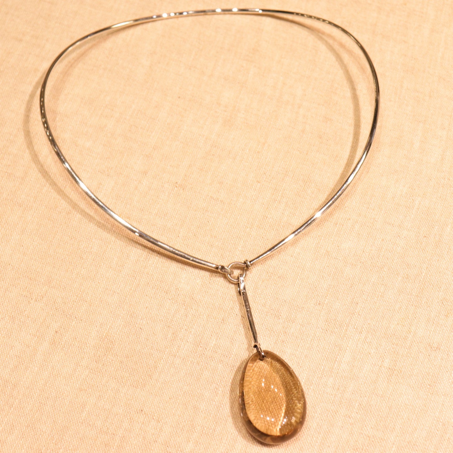 Georg Jensen Sterling Silver Neck Ring No. 174 with No. 131 Rutilated Quartz and No. 133 Striped Agate Pendants by Vivianna Torun