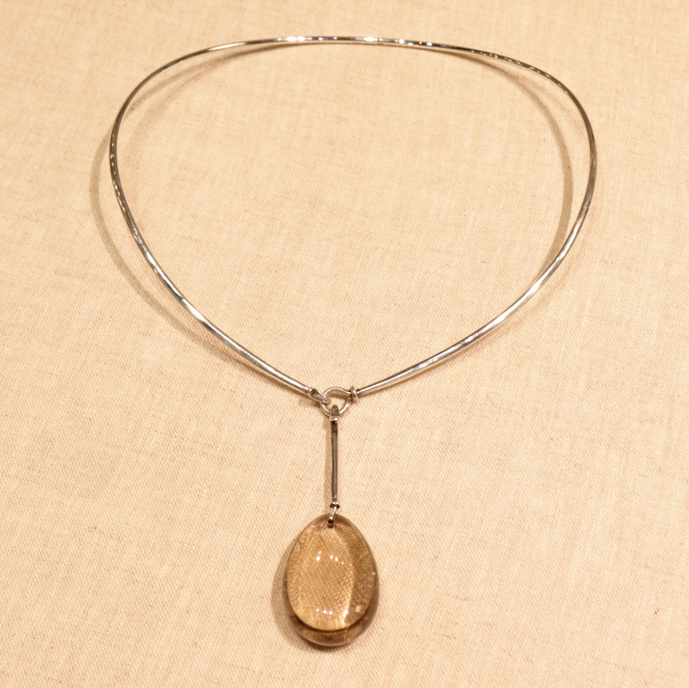 Georg Jensen Sterling Silver Neck Ring No. 174 with No. 131 Rutilated Quartz and No. 133 Striped Agate Pendants by Vivianna Torun