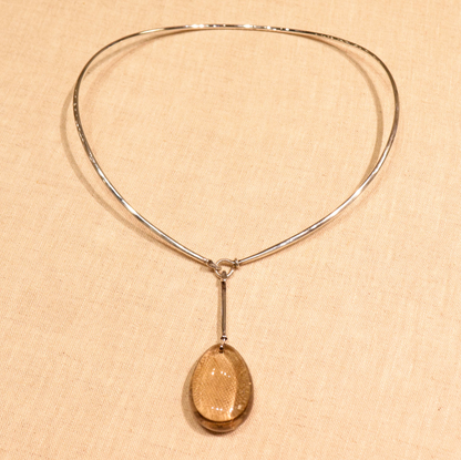 Georg Jensen Sterling Silver Neck Ring No. 174 with No. 131 Rutilated Quartz and No. 133 Striped Agate Pendants by Vivianna Torun