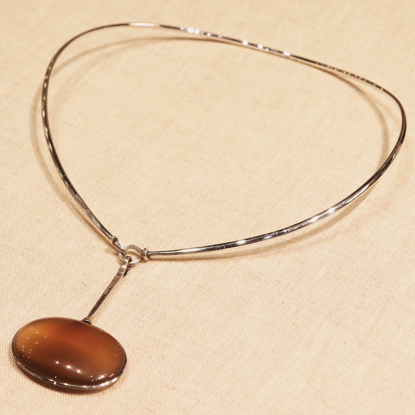 Georg Jensen Sterling Silver Neck Ring No. 174 with No. 131 Rutilated Quartz and No. 133 Striped Agate Pendants by Vivianna Torun