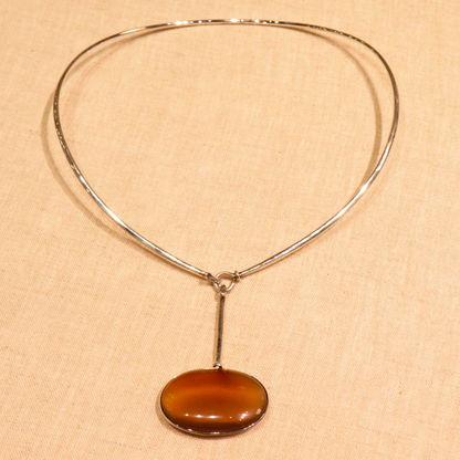 Georg Jensen Sterling Silver Neck Ring No. 174 with No. 131 Rutilated Quartz and No. 133 Striped Agate Pendants by Vivianna Torun
