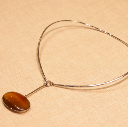 Georg Jensen Sterling Silver Neck Ring No. 174 with No. 131 Rutilated Quartz and No. 133 Striped Agate Pendants by Vivianna Torun