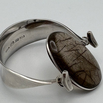 Vintage Georg Jensen Sterling Silver Smokey Rutilated Quartz Bangle No 203 by Vivianna Torun