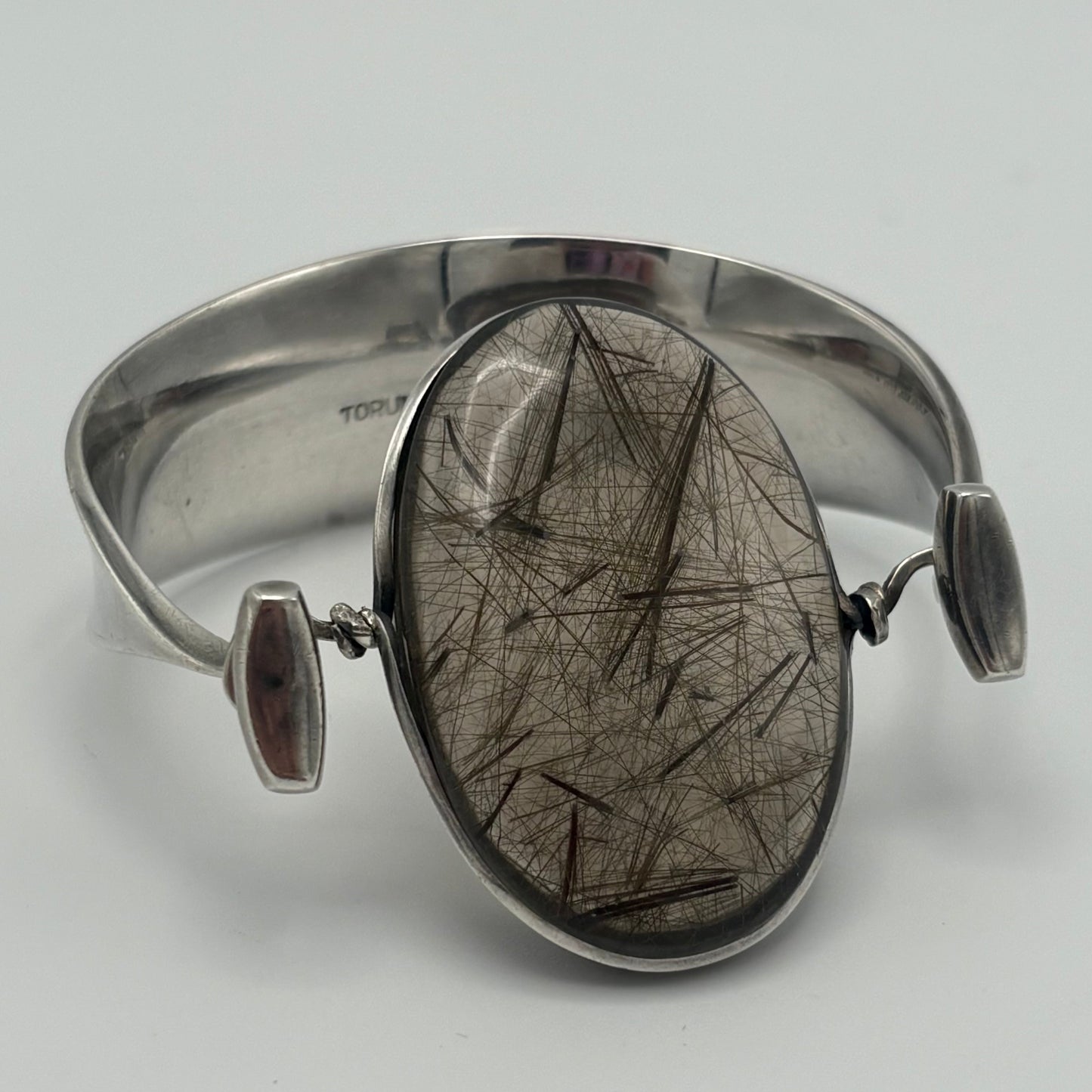Vintage Georg Jensen Sterling Silver Smokey Rutilated Quartz Bangle No 203 by Vivianna Torun